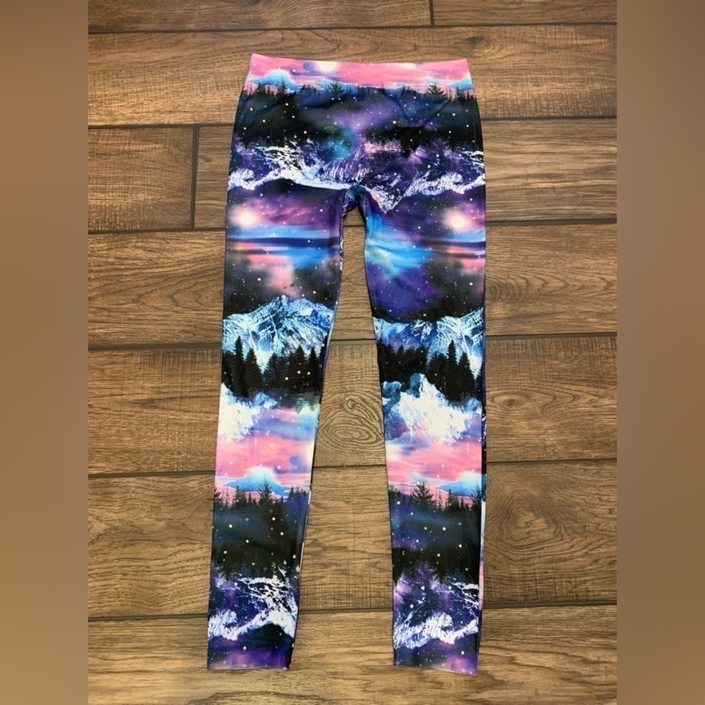 Winter Night Sky Scene Leggings Juniors Size Large 11/13